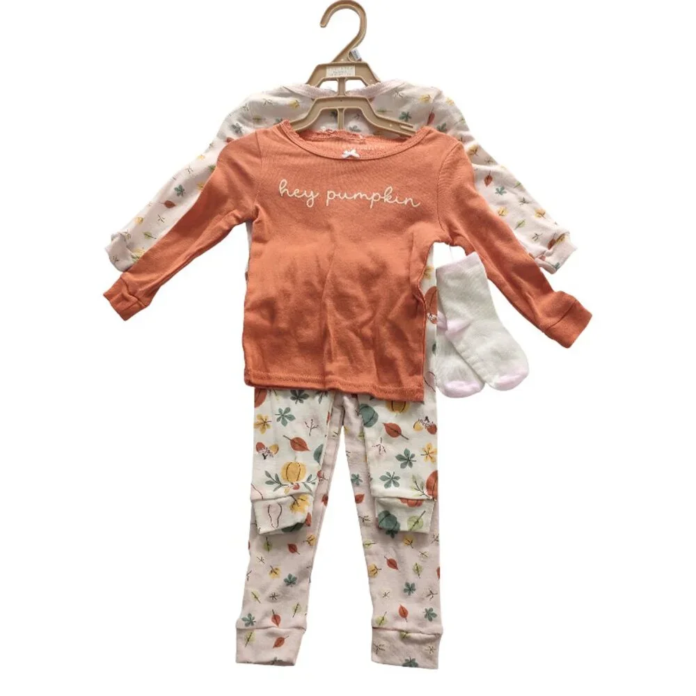 Chickpea Fall Pajamas 5 Piece Set (2 Shirts, 2 Pants, Socks) Size 12M New NWT